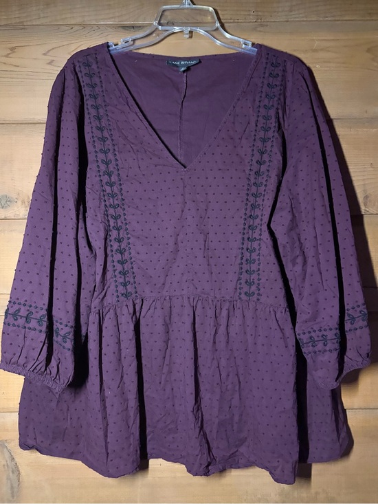 Lane Bryant Tops - Plus Size Babydoll Tunic Purple Boho Blouse Embroidery Cotton Fall Cottagecore